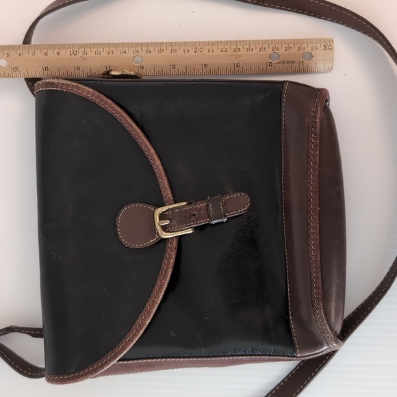 Brahmin Leather Black Brown Crossbody Shoulder Leather Purse Bag Vintage - Picture 6 of 14